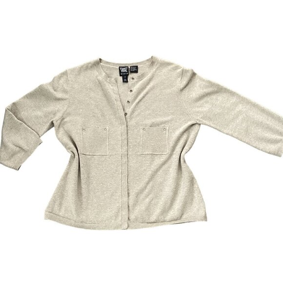 Worth Cotton Blend Snap Cardigan Sweater Pockets Sz M Taupe Beige 214C - Picture 1 of 9